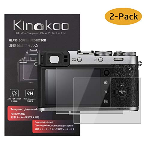 kinokoo 液晶保護フィルム 富士 Fujifilm デジタルカメラ X100F/X100T 専用 硬度9H 高透過率 耐指紋 気泡無し 強化ガラス 厚さ0.3mm 2枚セット 標識クロス付き(X100F/X100T専用)