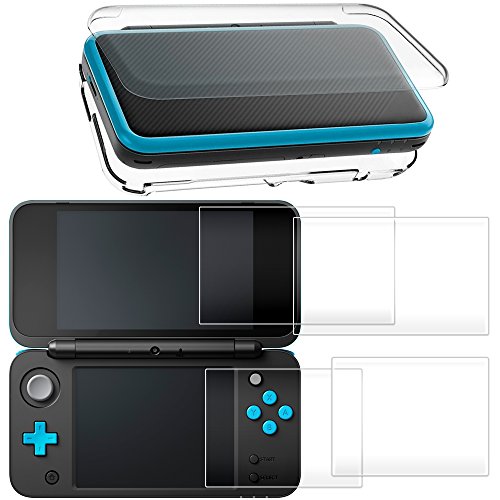 NEWニンテンドー 2DS LL / XL 用 保護ケース + 2DSLL 用 保護フィルム AFUNTA NEW Nintendo 2DS LL用 アンチスクラッチ クリスタルケース (上.下) ガラスフィルム 付き