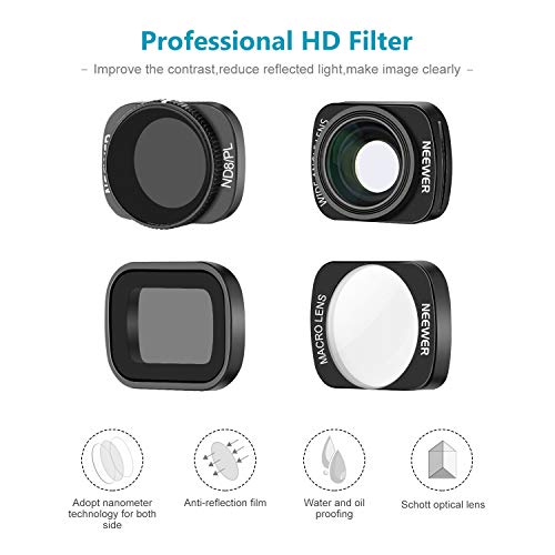 Neewer レンズフィルターセット DJI Osmoポケットカメラレンズに対応 ND8 ND16 ND8/PL ND16/PLフィルター、10Xマクロレンズ、0.65X広角レンズ 磁気デザイン 屋外写真ビデオに最適