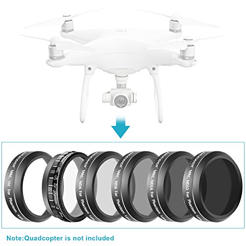 Neewer 6個フィルターセット「黒」　UV、CPL、ND4、ND8、ND16とND32フィルター　DJI Phantom 4 Pro Drone Quadcopterに対応　光学ガラス製、アルミ合金フレーム　防水MRC 16層コーティング