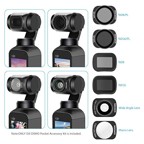 Neewer レンズフィルターセット DJI Osmoポケットカメラレンズに対応 ND8 ND16 ND8/PL ND16/PLフィルター、10Xマクロレンズ、0.65X広角レンズ 磁気デザイン 屋外写真ビデオに最適