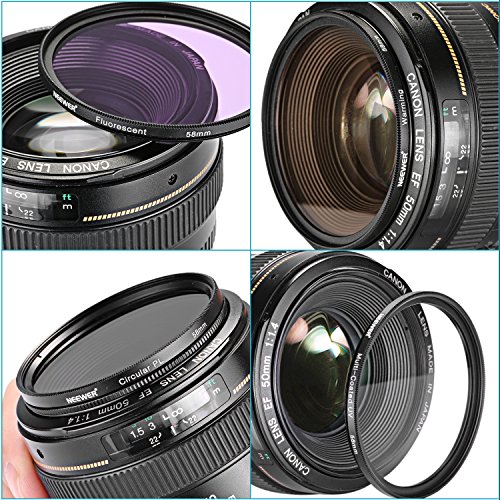 Neewer　58MM UV CPL FLD　ウォーミングフィルターセット（4枚）　Canon EOS REBEL T6i T6S T5 5D Mark II Mark IIIと他の58MMレンズスレッドが付いたカメラに対応　アルミフレームとHD光学ガラス製