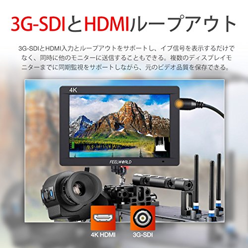 Feelworld カメラモニター FW703 7インチ IPSモニタ フルHD1920x1200 オンカメラビデオモニター 液晶フィールドモニター 3G-SDI 4K HDMI入力･出力をサポート【正規品 一年間保証 】