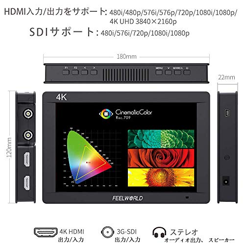 FEELWORLD FW703 カメラ＆ビデオカメラ用モニター 7インチ IPS 超薄型 HD 1920x1200 3G-SDI 4K HDMI 出力/入力 日本語設定 オンカメラ フィールドモニター 一眼レフ ディスプレイ カメラ撮影確認用 【一年間保証】