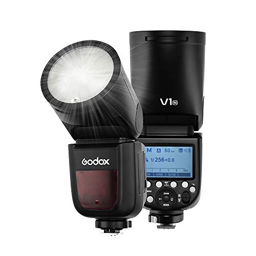 Godox V1N プロ カメラフラッシュ スピードライト スピードライト ラウンドヘッド フレネルズーム ニコンシリーズ用 D5300 D750 D850 D7100 Z7カメラ スタジオ写真撮影