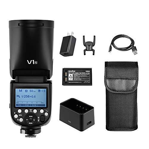 Godox V1-N TTL 2.4G 76Wラウンドヘッドカメラフラッシュスピードライトリチウムイオン電池付ニコンカメラ用（V1N）