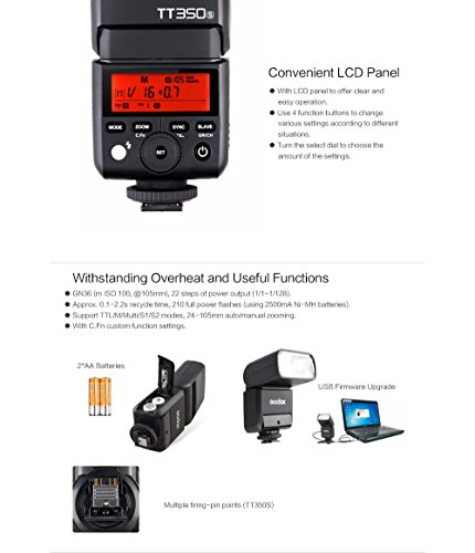 【Godox正規代理店&技適マーク付き】Godox TT350S ミニフラッシュ 2.4G HSS 1 / 8000s TTL 0.1〜2.2秒リサイクル時間 24-105mm自動/手動ズーム ミラーレスデジタルカメラ対応