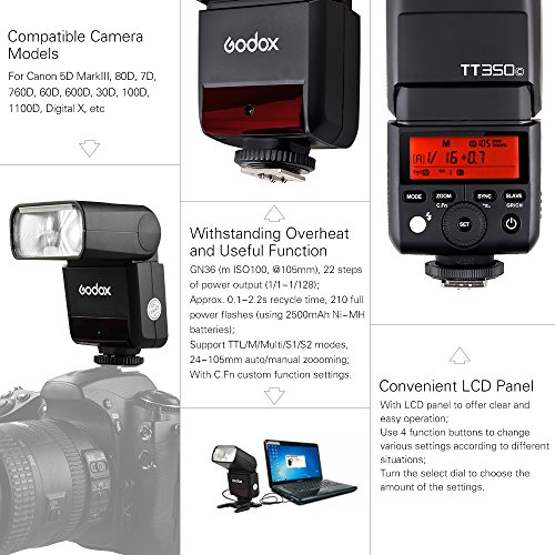 Godox Thinklite TT350C ミニ 2.4G ワイヤレス TTL カメラ フラッシュ マスター＆スレーブ スピードライト 1/8000s HSS Andoerクリニングクロス付き Canon 5D MarkIII 80D 7D 760D 60D 600D 30D 100D 1100D デジタル Xカメラ用