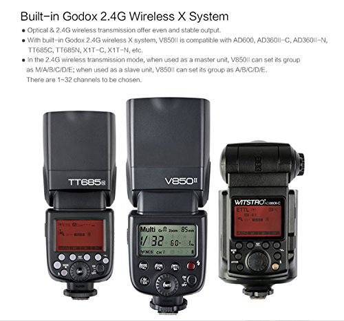 【正規品 技適マーク付き日本語説明書付】 Godox V850II 2.4G TTL フラッシュ GN60 HSS 1/8000s 2000mAh リチウムイオン（Li-ion電池）フラッシュ、650フルパワーフラッシュを、0.01～1.5秒でリサイクル DSLR Canon, Nikon, Olympus, Pentax互換性があります