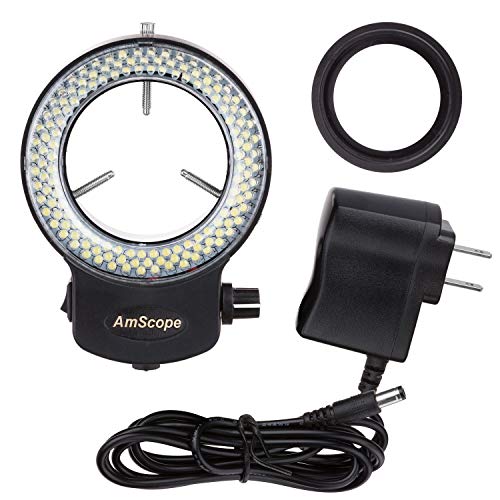 AmScope 電源アダプタ付きステレオ顕微鏡＆カメラ用ブラック144 PCS調節可能なLEDリングライト、