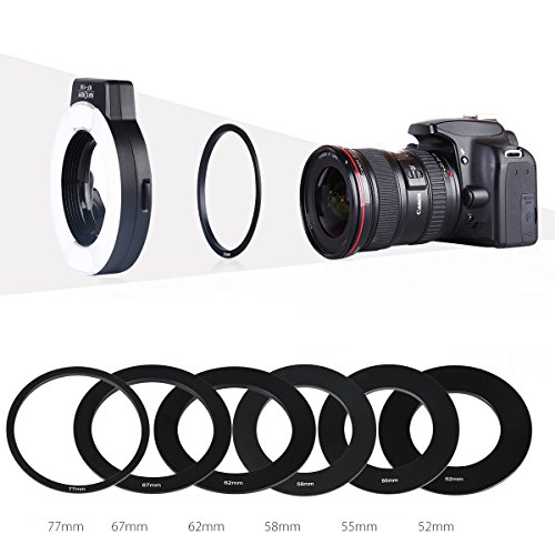 マクロリングフラッシュ K&F Concept マクロリングライト Nikon用 i-TTL機能対応 接写撮影 フォーカスライト付き Nikon デジタル一眼レフカメラに対応 レンズアダプター6枚付き (Nikonカメラ適用) KF-150