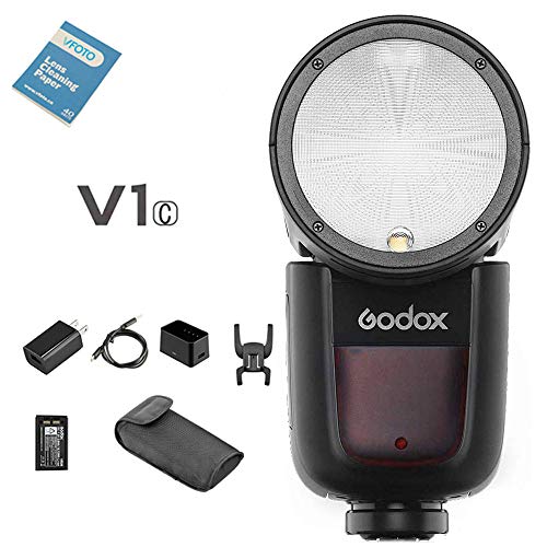 Godox V1-C フラッシュ 撮影用 スピードライト キヤノンのカメラと互換性のあるTTLオンカメララウンドカメラフラッシュ +リチウムイオン電池+USB充電スタント