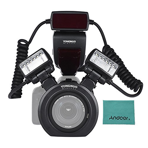 YONGNUO YN24EX E-TTL マクロ フラッシュ スピードライト 5600K 2本フラッシュヘッド & 4本 アダプタリング & Andoer クリニングクロス付きキヤノンEOS 1Dx 5D3 6D 7D 70D 80Dカメラ用