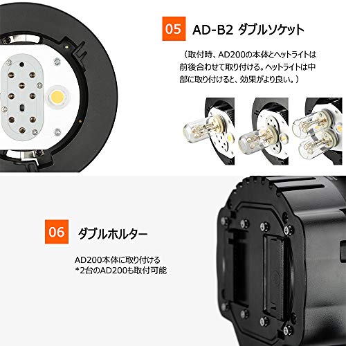 Godox AD-B2 ダブルチューブライトヘッドブラケット ボーエンスマウント 角度調整可能 AD200＆AD200Proフラッシュ用