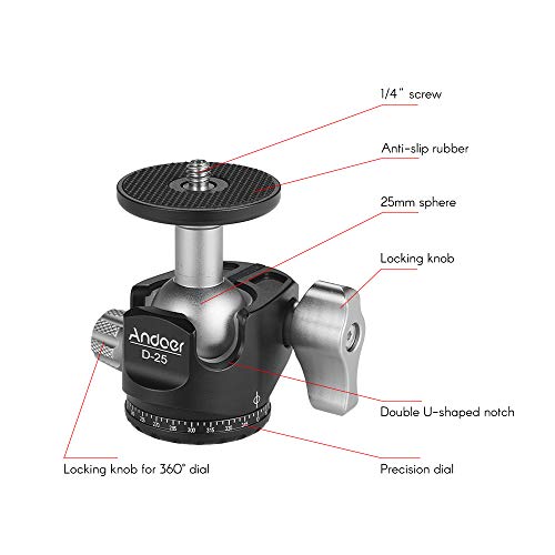 Andoer ミニ雲台 ボールヘッド ダブルノッチ ボールヘッド 低重心 最大積載量10kg Canon Nikon Sony DSLR ILDCカメラ用 三脚 一脚用