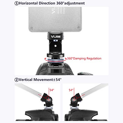 VIJIM 自由雲台 小型 パノラマ ホットシューマウントアダプター 1/4ネジ付きボールヘッド カメラ用 マイク LED ビデオライト モニター 三脚 一脚用 (VL-1)