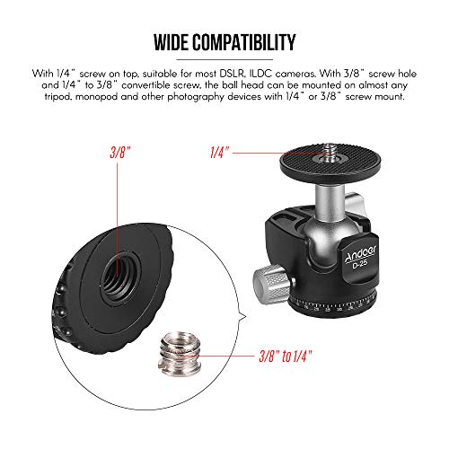 Andoer ミニ雲台 ボールヘッド ダブルノッチ ボールヘッド 低重心 最大積載量10kg Canon Nikon Sony DSLR ILDCカメラ用 三脚 一脚用