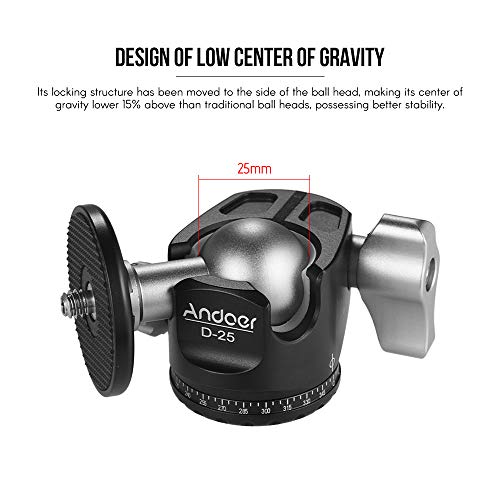 Andoer ミニ雲台 ボールヘッド ダブルノッチ ボールヘッド 低重心 最大積載量10kg Canon Nikon Sony DSLR ILDCカメラ用 三脚 一脚用