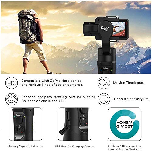 Hohem iSteady pro Handheld Stabilizing Gimbal Support Motion Timelapse APP Remote Control for GoPro Hero 6/5/4/3, for Sony RX0, for SJCAM YI cam Action Camera,including tripod stand extension rod