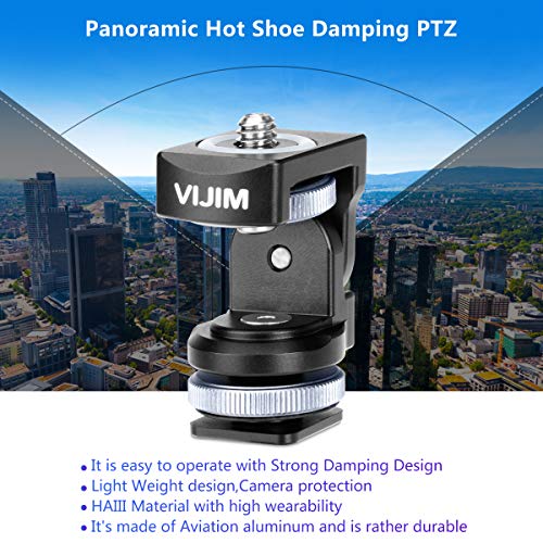 VIJIM 自由雲台 小型 パノラマ ホットシューマウントアダプター 1/4ネジ付きボールヘッド カメラ用 マイク LED ビデオライト モニター 三脚 一脚用 (VL-1)