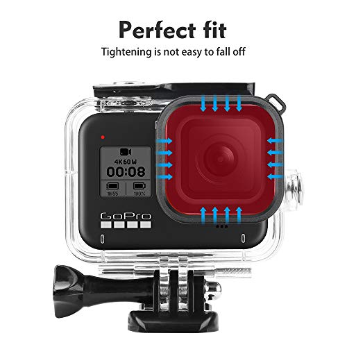 AFAITH 防水ハウジングケース GoPro Hero8 Black 対応 水中撮影 水深さ60m 防水 三つレンズフィルター付き アクションカメラ アクセサリ-