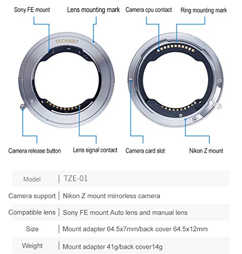 TECHART（テックアート）TZE-01 カメラレンズアダプター オートフォーカスアダプターリング SONY FEマウントレンズ →Nikon ZマウントカメラZ6 Z7 自動絞り 電子アダプター