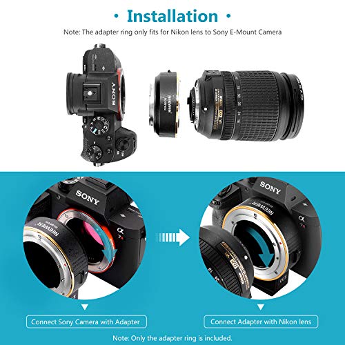 Neewer 電子AFレンズマウントアダプター オートフォーカス絞り制御 Nikon fレンズをSonyA9/A7R3/A7R2/A7M3/A7M2/A6500/A6300/A7R/A7S2/A7S/A7/NEX7/A6000/A5100 などSonyEマウントカメラに取り付け可