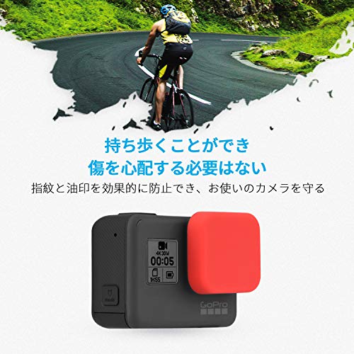 【Nechkitter】GoPro HERO5 6 7 対応 トシリコンレンズカバーキャップレンズは貴重なカメラレンズを汚れ、ほこりや傷（赤)から保護します+反ロストロープ+反ロストグルー複数の保護