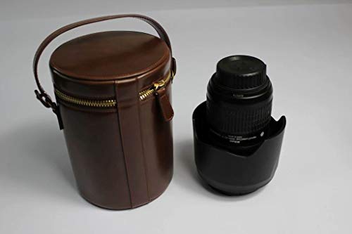 レンズバッグ レンズケース 、【WDMART】手作りの高級PUレザーレンズケース、防水、防振、携帯型 (直径115mm*高さ150mm, コーヒー色)