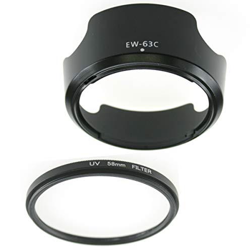 Canon キヤノン 用 レンズフード ＆ UV 保護 用 レンズフィルター 2点セット 互換 (EW-63C ＆ 58mmフィルター)