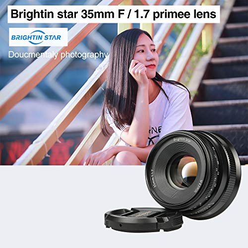 Brightin Star 35mm F1.7 大口径レンズ 手動カメラレンズ レンズフード レンズポーチバッグ同梱 (Sony Eマウント, ブラック)