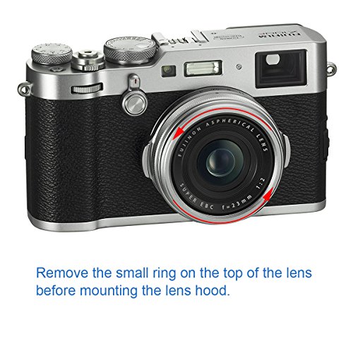 Haoge LH-X49W 2イン1 メタル 超薄型レンズフード、アダプタリングセット付、for 富士フイルム Fujifilm Fuji FinePix X70 X100 X100S X100T X100F カメラ用、シルバー