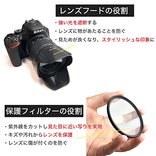 Nikon ニコン D3400 D5300 ダブルズームキット 適合 レンズフード ＆ フィルター 5点セット [ HB-N106 ] [ HB-77 ] [ レンズフィルター 55mm ] [ レンズフィルター 58mm ] [ 無線リモコン ML-L3 互換品 ]