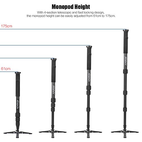 Andoer カメラ一脚 高品質 ポータブル 炭素繊維製 34mm管径  三脚スタンド支持付き 4節  高さ 61cm-175cm 調整可能  デジタル 一眼レフ カメラ用 最大荷重15kg