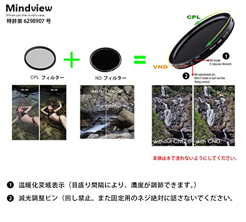 Mindview CND 調整可能な減光多機能CPL+Variable NDフィルター(62mm)