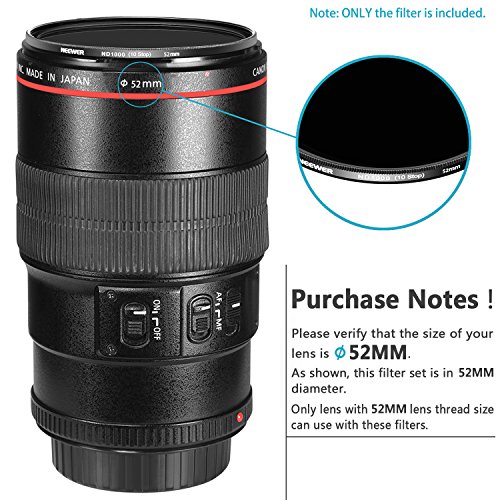 Neewer スリム52mm ND 1000カメラレンズフィルター Nikon D3300 D3200 D3100 D5000 D5100 D5200 D5300 D5500 D7000 D7100 D7200と他の52㎜レンズスレッド付きのレンズに対応