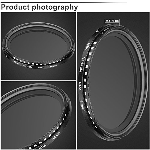 Neewer 49MM超薄いND2-ND400フェーダー調整可能な中性密度レンズフィルター　49MMフィルターネジサイズが付いてあるカメラレンズに対応　光学ガラス製とアルミ合金フレーム