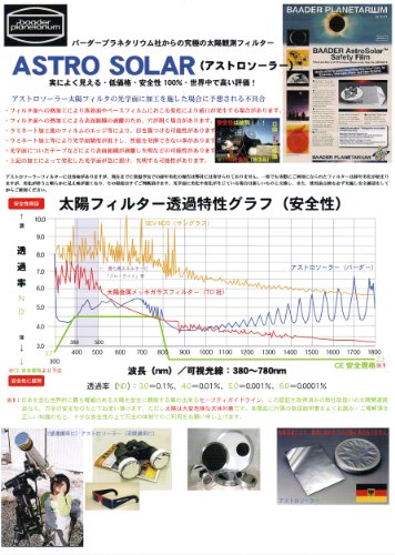 【太陽観測フィルター】 AstroSolar フィルター 自作キット ND5 (１／１０万減光) 外寸直径100ｍｍ位まで バーダー社 アストロソーラー セーフティーフィルター　黒点観察に