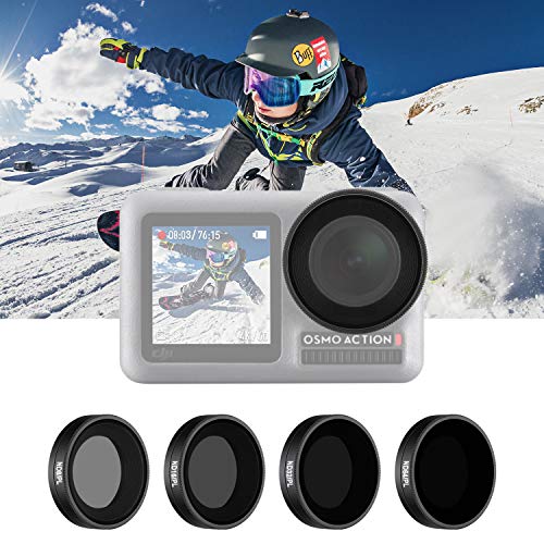 Neewer 4パックフィルターセット DJI Osmo Action対応 ND8/PL、ND16/PL、ND32/PL、ND64 / PLフィルター含み 直接取り付け 防水と防油 屋外スポーツ適用（ブラック）