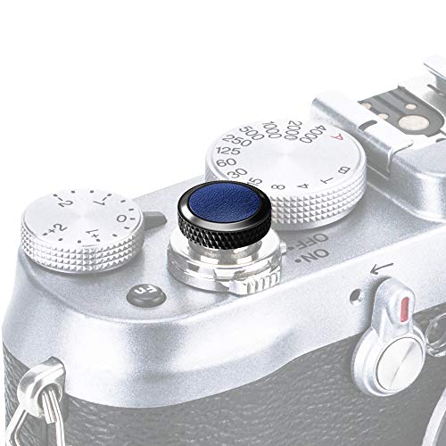 ソフトレリーズ シャッターボタン ブラック + ブルー Fuji Fujifilm X-T30 X-T20 X-T3 X-T2 X-T10 X-Pro2 X-Pro1 X100F X-E3 X100T Nikon Df Olympus OM-1 Sony RX10 IV III II RX1R Leica M10