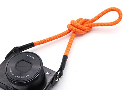 INPON カメラストラップ ネックストラップ 金属リング/リングカバー付き 一眼レフ/ミラーレス/コンパクトカメラ用 オレンジ 線径8mm 全長81cm クライミングロープ製