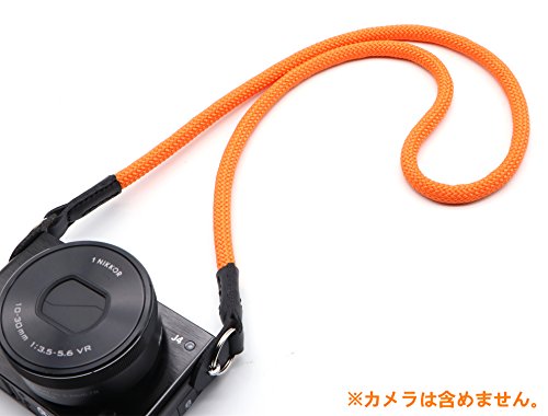 INPON カメラストラップ ネックストラップ 金属リング/リングカバー付き 一眼レフ/ミラーレス/コンパクトカメラ用 オレンジ 線径8mm 全長81cm クライミングロープ製