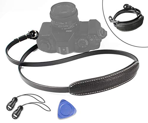 CANPIS カメラストラップ ネックストラップ 本革 調整可能 レザー 一眼レフカメラのストラップ ベルト ストラップ レザーストラップ ストラップ (ブラック（108cm）)