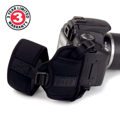 USA Gear カメラグリップハンドストラップ・簡単取り外し・調節可能 The USA GEAR DualGRIP Hand Support and Wrist Strap 一眼レフ・ミラーレス・三脚穴のある全てのカメラ 黒 ネオプレン素材・一部メタル GRCMDG0110BKEW