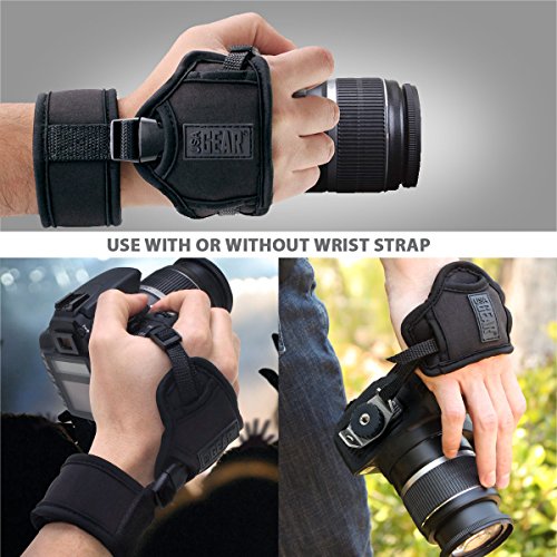 USA Gear カメラグリップハンドストラップ・簡単取り外し・調節可能 The USA GEAR DualGRIP Hand Support and Wrist Strap 一眼レフ・ミラーレス・三脚穴のある全てのカメラ 黒 ネオプレン素材・一部メタル GRCMDG0110BKEW