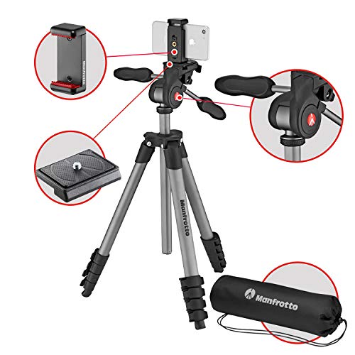 Manfrotto 三脚 スマートフォンアダプター付属 COMPACTアドバンス スマートフォンキット 3WAY雲台付属 アルミニウム 5段 ブラック MKSCOMPACTADVBK