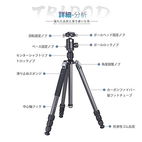 [MENGS ]TS-223C トラベル三脚 カーボン 三脚 ポータブルカーボンファイバートラベル三脚 超軽量 （BH-36 雲台 +クランプ+クイックリリースプレート付き）キヤノン、ソニー、ニコン、オリンパス、あらゆる種類の一眼レフカメラ、マイクロシングル、ビデオカメラ用 - 耐荷重15kg ブラック (CFT-284A)