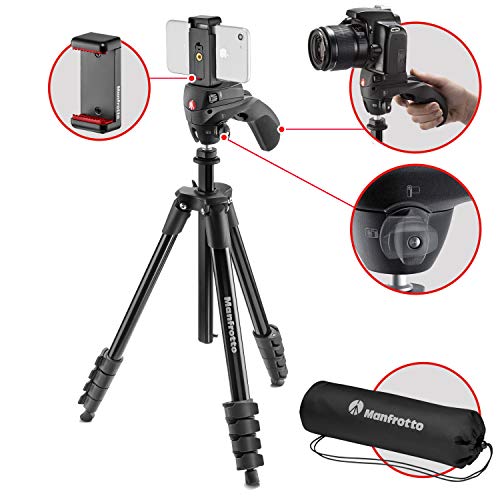 Manfrotto 三脚 スマートフォンアダプター付属 COMPACTアクション スマートフォンキット フォト ムービー兼用雲台 アルミニウム 5段 ブラック MKSCOMPACTACNBK