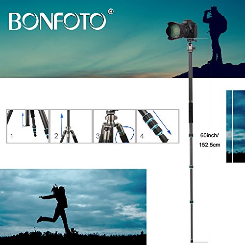 Bonfoto B674C 三脚 カーボン製 ボータブル 一脚可変式 中空のボールヘッド 4段 一眼レフ ビテオ カメラに対応
