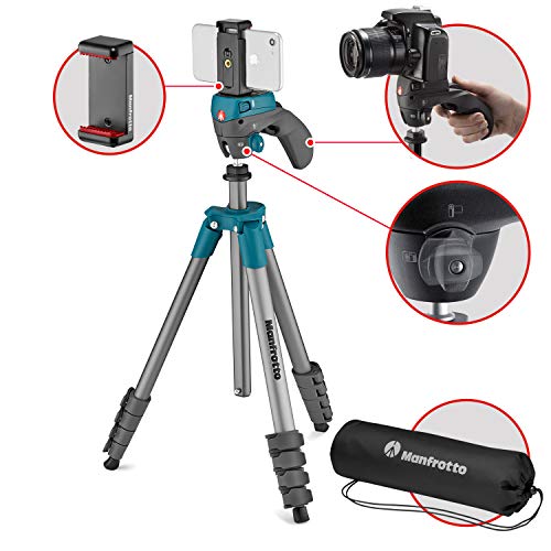 Manfrotto 三脚 スマートフォンアダプター付属 COMPACTアクション スマートフォンキット フォト ムービー兼用雲台 アルミニウム 5段ブルー MKSCOMPACTACNBL